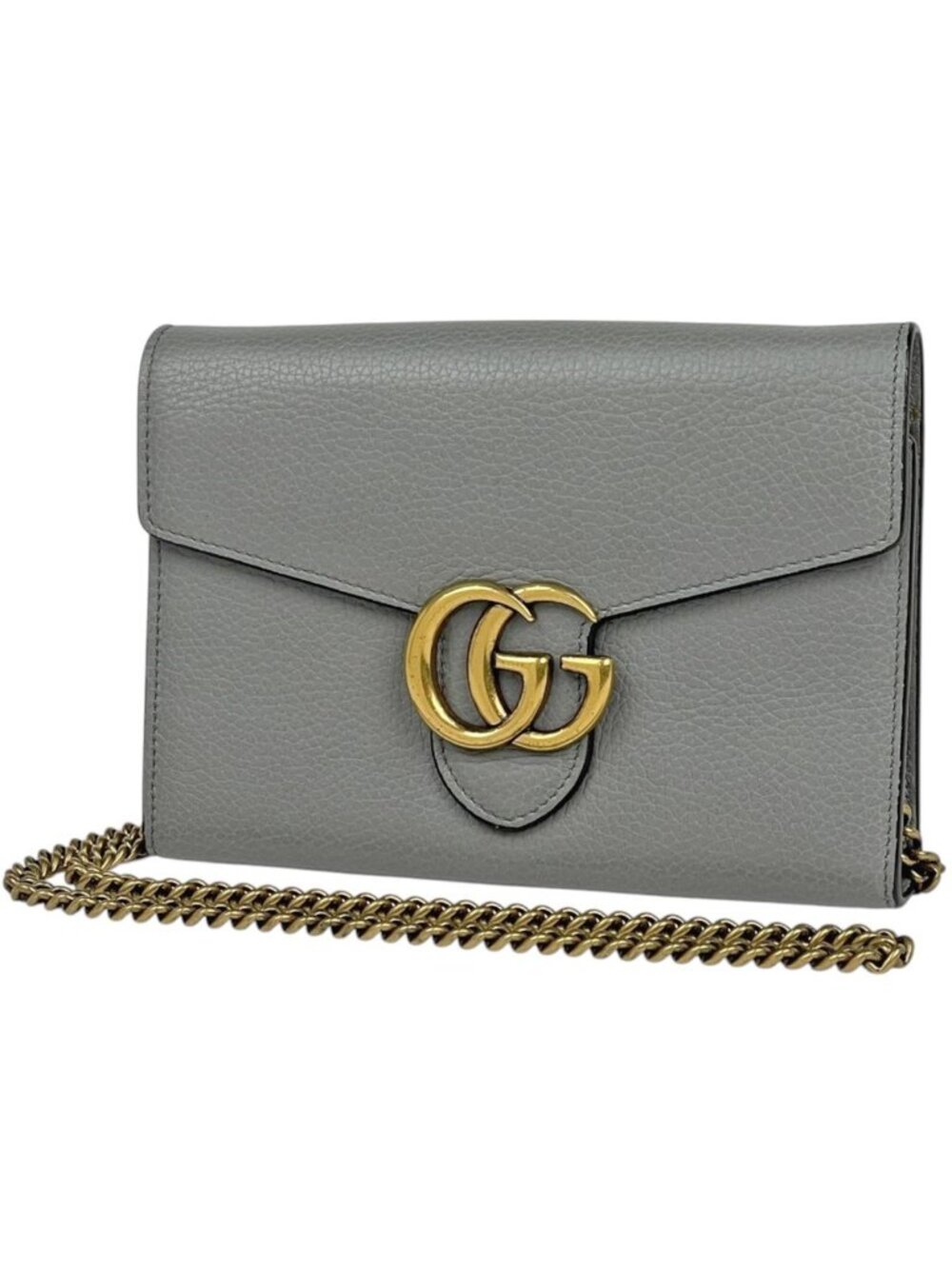 Gucci Shoulder Bag GG Marmont Chain Wallet Double G Leather Gray